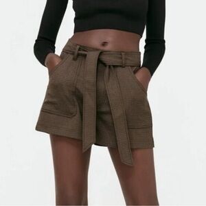 Zara High Waist Brown Belted Shorts